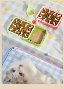 Pull-out pet slow feeder with dry food tray and textured lick pad for cats and dogs