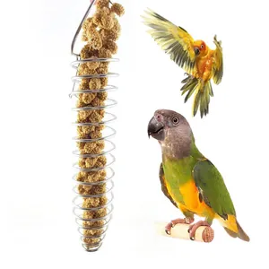 Spiral-Papageienfutterspender aus Edelstahl mit Hirsekorn für Ziervögel und Vögel