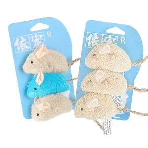 Interactive 3-pack plush mouse cat toys featuring catnip and durable natural hemp tails