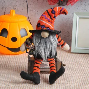 Halloween gnome doll with witch hat and striped legs for holiday decoration