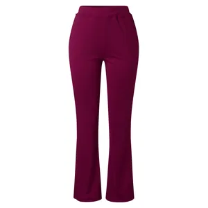 High-waisted tummy control flared yoga pants for women in deep wine red color
