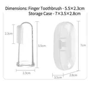 Transparent silicone finger toothbrush for pets with storage case and dimensions