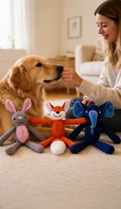 Set di giochi interattivi in peluche per cani con motivi coniglio, volpe ed elefante