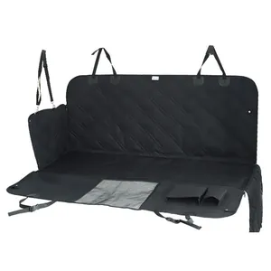 Detailed view of the black waterproof car pet seat cover with mesh window and straps