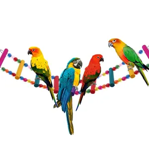 Durable colorful wooden bead climbing ladder and swing toy for parrots and pet birds.