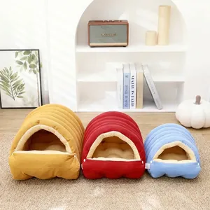 Cozy minimalist semi-enclosed solid color pet cave bed suitable for cats and small dogs