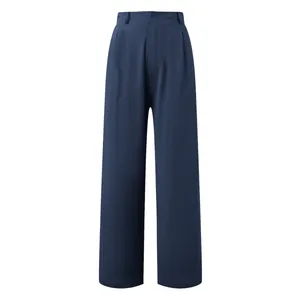 Eleganti pantaloni a vita alta a gamba larga da donna in blu navy per la moda estiva