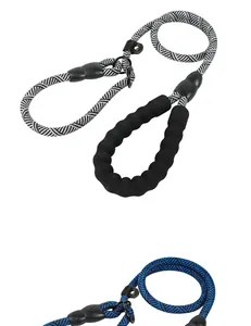 Detail view of durable integrated P-chain dog leashes with comfortable foam handles.