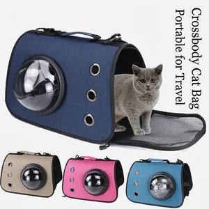 Portable Foldable Pet Carrier Space Capsule Design Oxford Cloth Shoulder Bag For Small Cats Dogs Travel Outdoor Breathable Multi-Hole Handbag