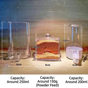 Detaillierte Maße für drei Arten von automatischen Futter- und Wasserspendern für Vögel