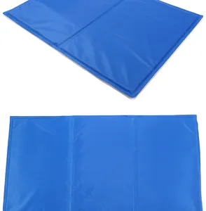 Detailed top and angled views showing the texture of a blue gel pet cooling mat