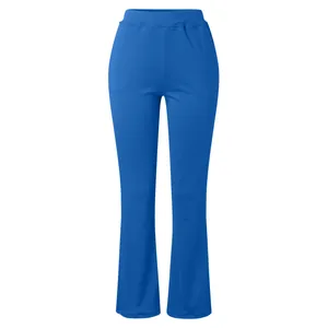 Detailed front view of vibrant blue high waisted tummy control flared sports yoga pants