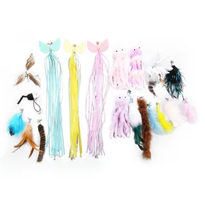 Large collection of colorful DIY cat wand replacement heads for fun interactive play.