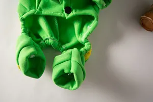 Close-up of bright green pet hoodie cuffs showing soft cotton fabric texture and detail