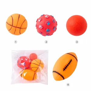 Assorted 4-pack of squeaky dog toy balls with basketball football and paw prints