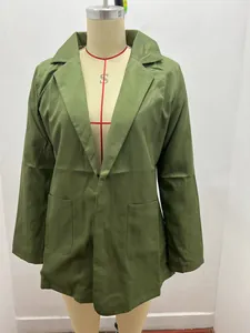 Olive green women blazer jacket with notched lapel on professional dress form