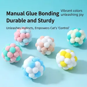 Macaron color plush pom-pom cat balls for interactive play and self-entertainment