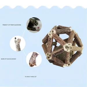 Durable silvervine and catnip geometric ball toy for cat teeth cleaning and interactive play