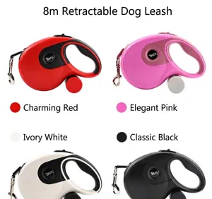 8 m automatische oprolbare hondenriem in vier kleuren: rood, roze, wit en zwart