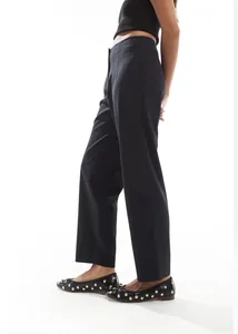 Women's high-waisted black straight-leg dress pants for professional office wear