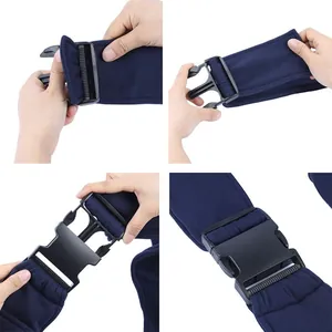 Navy blue portable pet shoulder bag showing durable plastic buckle closure details