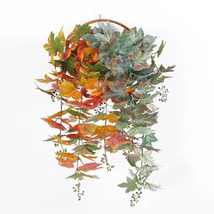 Artificial Maple Leaf Berry Vine Wall Hanging Decoration Autumn Thanksgiving Silk Flower Plant Garland For Home Window Party Decor
