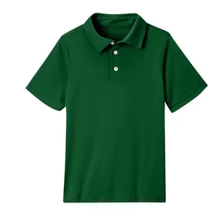 Dark green kids' short sleeve polo shirt with white buttons for daily casual wear.