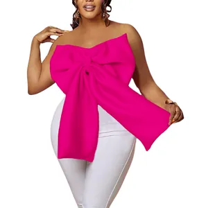 Top a fascia rosa con fiocco sexy per donna, design moderno a spalle scoperte.