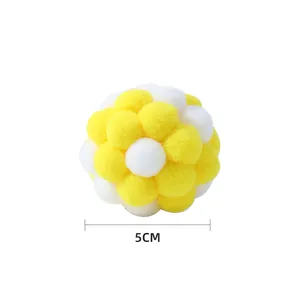 5cm plush cat toy ball in yellow and white macaron colors for interactive play