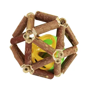 Natural silver vine geometric cat toy ball with built-in bell for teeth cleaning and play