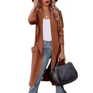 Eleganter langer brauner Wollmantel für Damen im lässigen Herbststil Übermantel Design