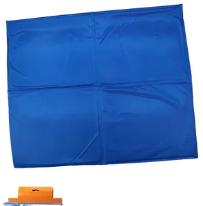 Close-up view of the waterproof blue pet cooling gel mat with a durable four-grid design