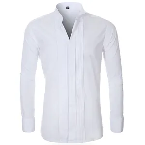Men's white wing collar tuxedo shirt with pleated front for weddings and formal events
