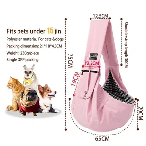 Pink portable polyester pet carrier sling bag with dimensions for cats and small dogs