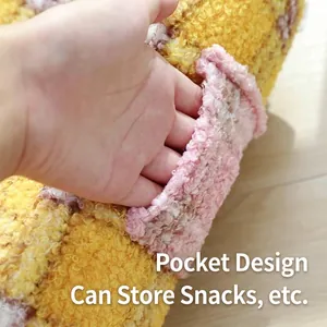 Thickened plush cat bed sofa in yellow bouclé fabric with a side storage pocket