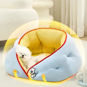 Cama para perros de peluche semicerrada para brindar calidez y seguridad en invierno