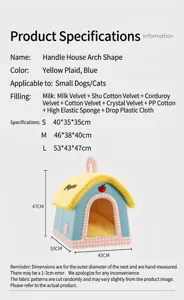 Detailed specifications and measurements for the luxury enclosed plush pet house