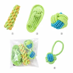 Detailed macro view of 4-piece durable dog rope toy set including molar chew balls and sticks