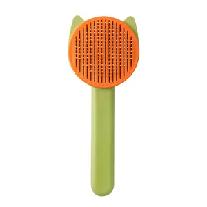 Cute cat-ear pet grooming slicker brush with fine steel needles for shedding