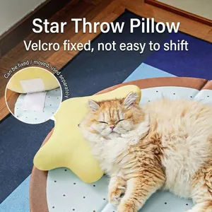Comfortable yellow star-shaped plush pet pillow with velcro attachment for cat beds