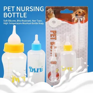Pet Nursing Bottle Set Silicone Nipple Milk Bottle With Cleaning Brush For Newborn Puppy Kitten Pet Feeding Supplies