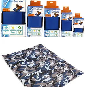 Pet cooling mat packaging set with camouflage pattern detail view