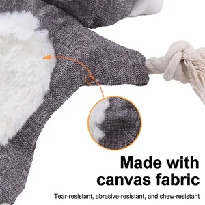 Durable squirrel-shaped plush pet toy with heavy-duty canvas fabric and cotton rope knot