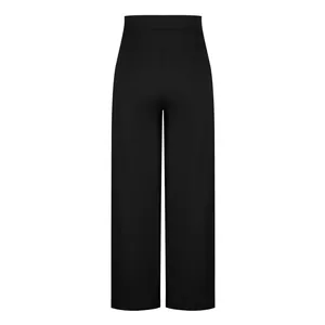Detailed back view of sleek high-waisted black straight-leg yoga pants for active women