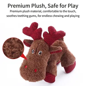 Christmas reindeer plush dog chew toy with durable fabric and texture detail