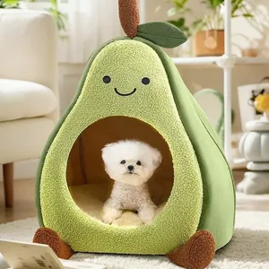 Cuccia semichiusa a forma di avocado per cani di piccola taglia e gatti in morbido peluche