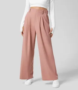 Elegante staubrosa Hose mit hoher Taille und weitem Bein in einer bequemen Passform
