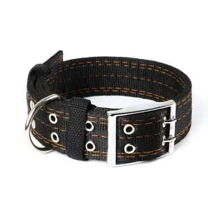 Collier pour chien robuste en nylon à 4 couches avec surpiqûres orange et boucle