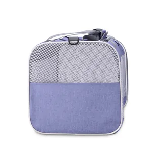 Bolsa de transporte plegable para mascotas morada transpirable con panel de malla