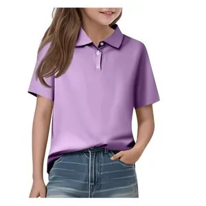 Casual children's lavender short-sleeved Polo shirt with classic three-button collar design